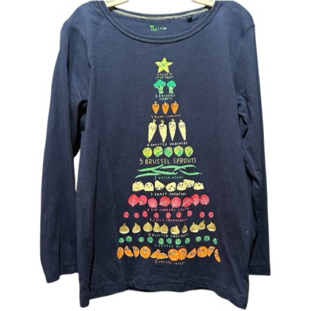 Tu size 6-7 twelve days of fruit and vegetables navy long sleeve top